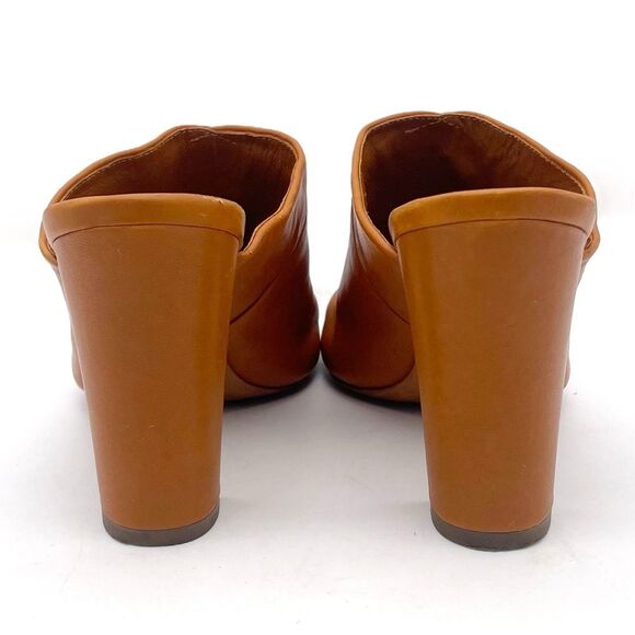 Vince Heath Leather Peep Toe High Block Heeled Mule Cognac Brown Women’s Size 8 - Picture 8 of 16